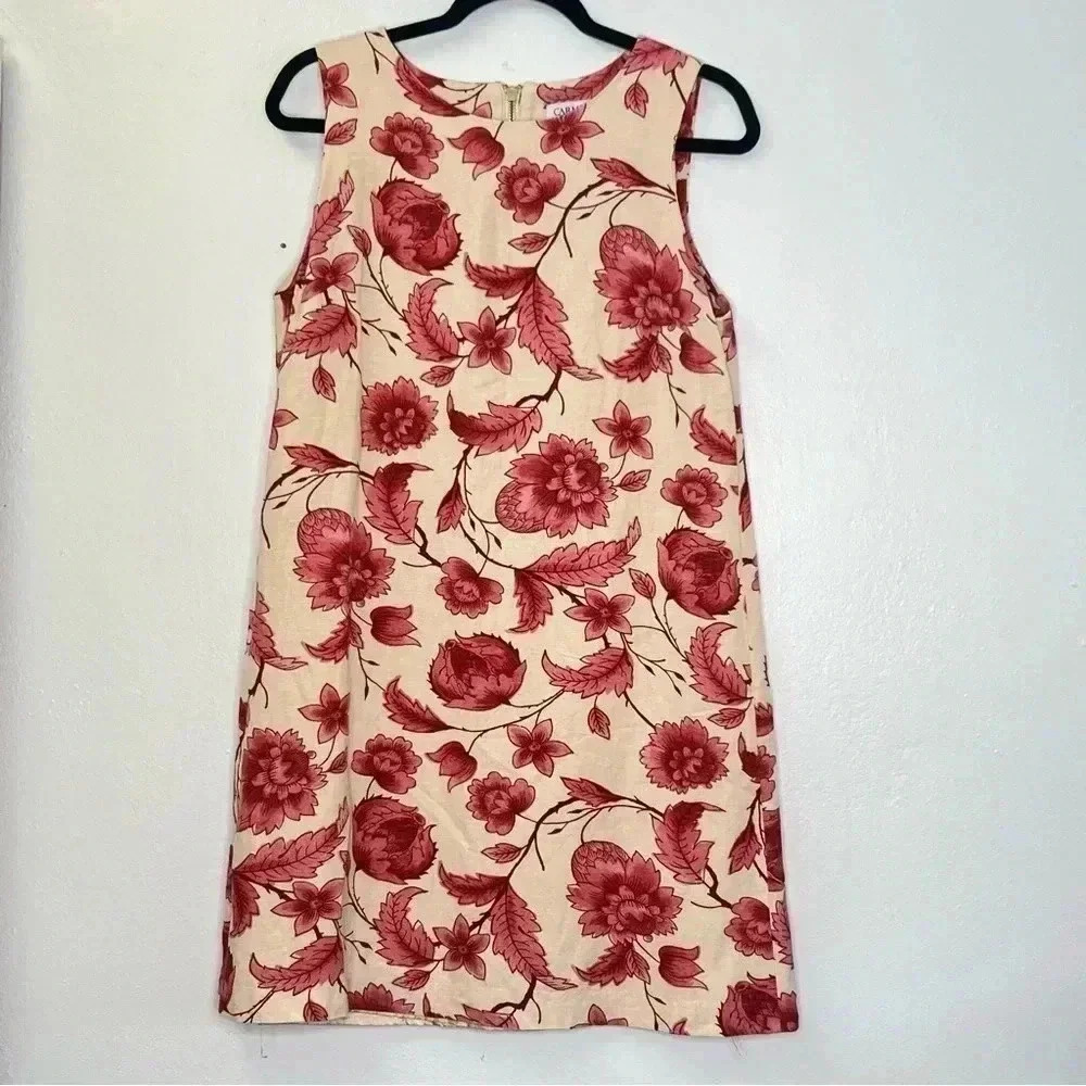 Carmen‎ Marc Valvo Sz 6 Linen Blend Sleeveless Floral Shift Dress
